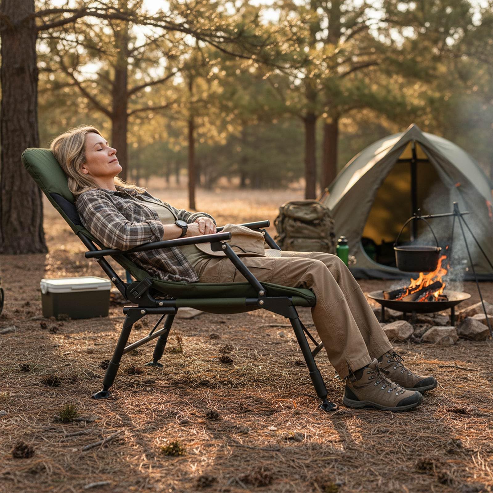 Oversized Foldable Fishing Chair for Adults with Padded High-Back and Armrest