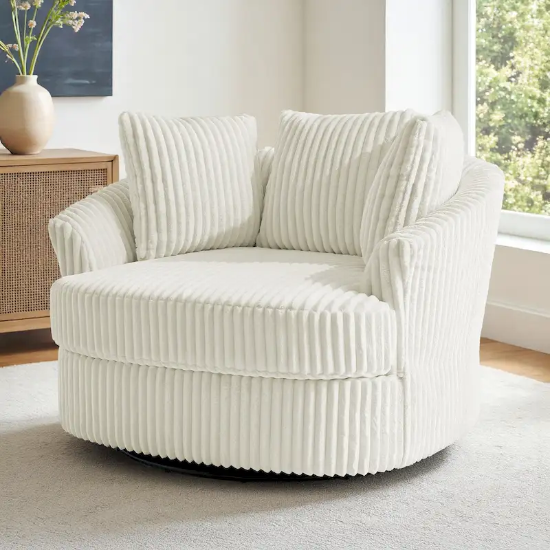DREAMSIDEA Recessed Arm Slipcovered Swivel Barrel Chair
