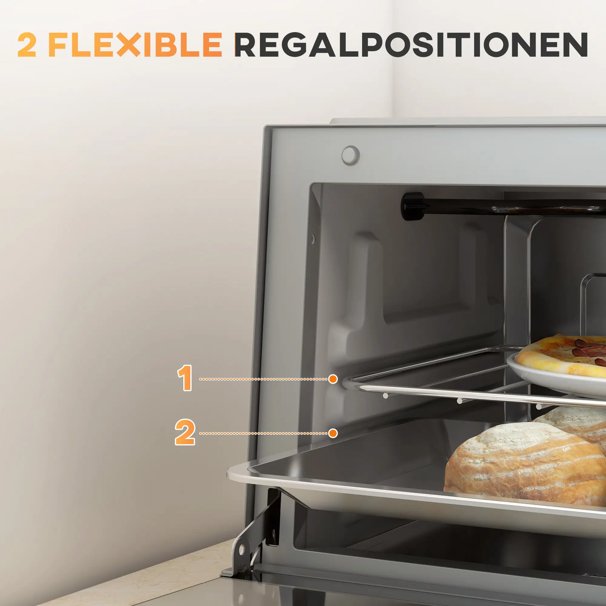 HOMCOM Minibackofen Elektro mit Timer & Sichtfenster Edelstahl
