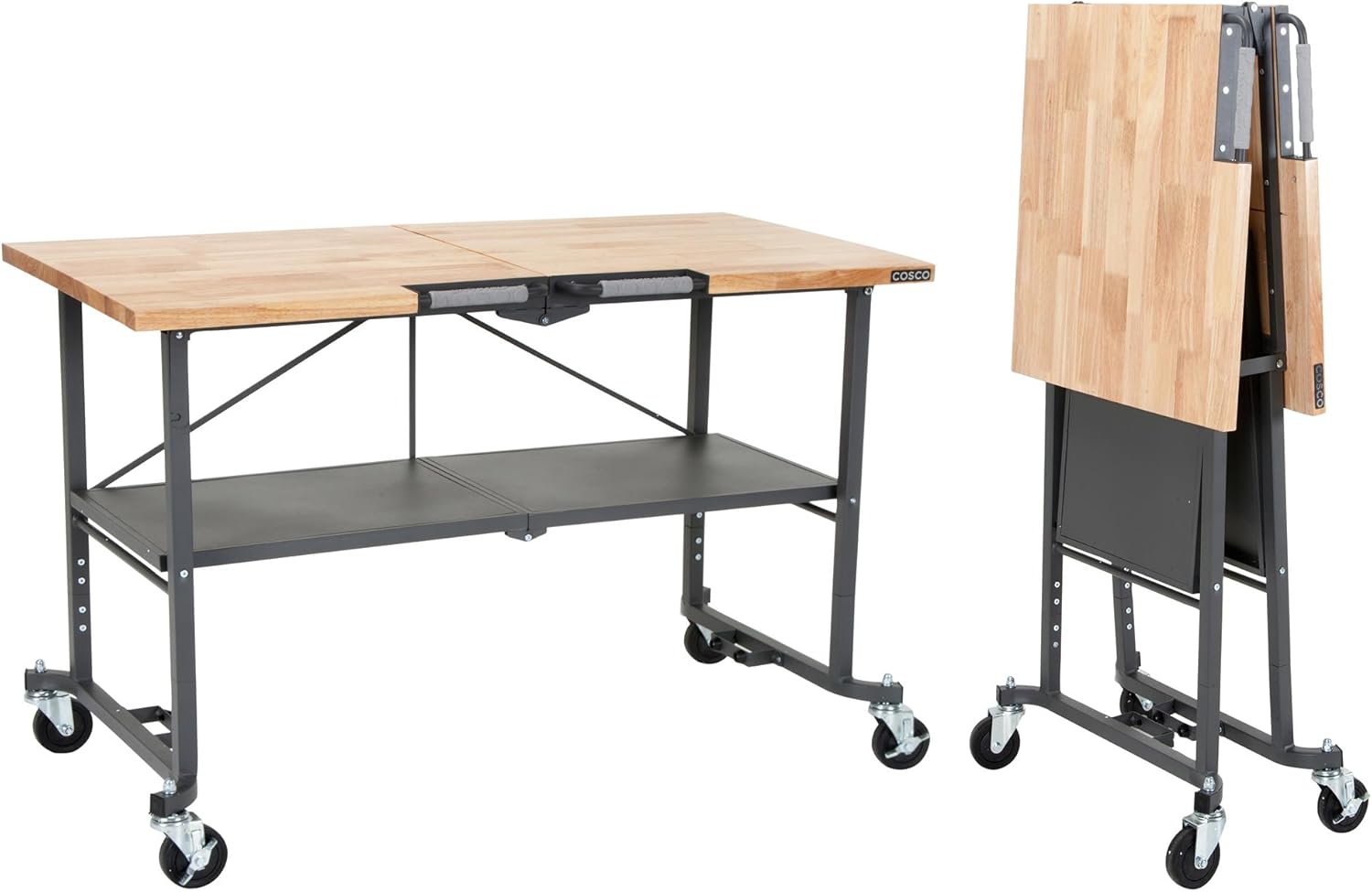 COSCO SmartFold Butcher Block Workbench, 700LB Capacity, Gray