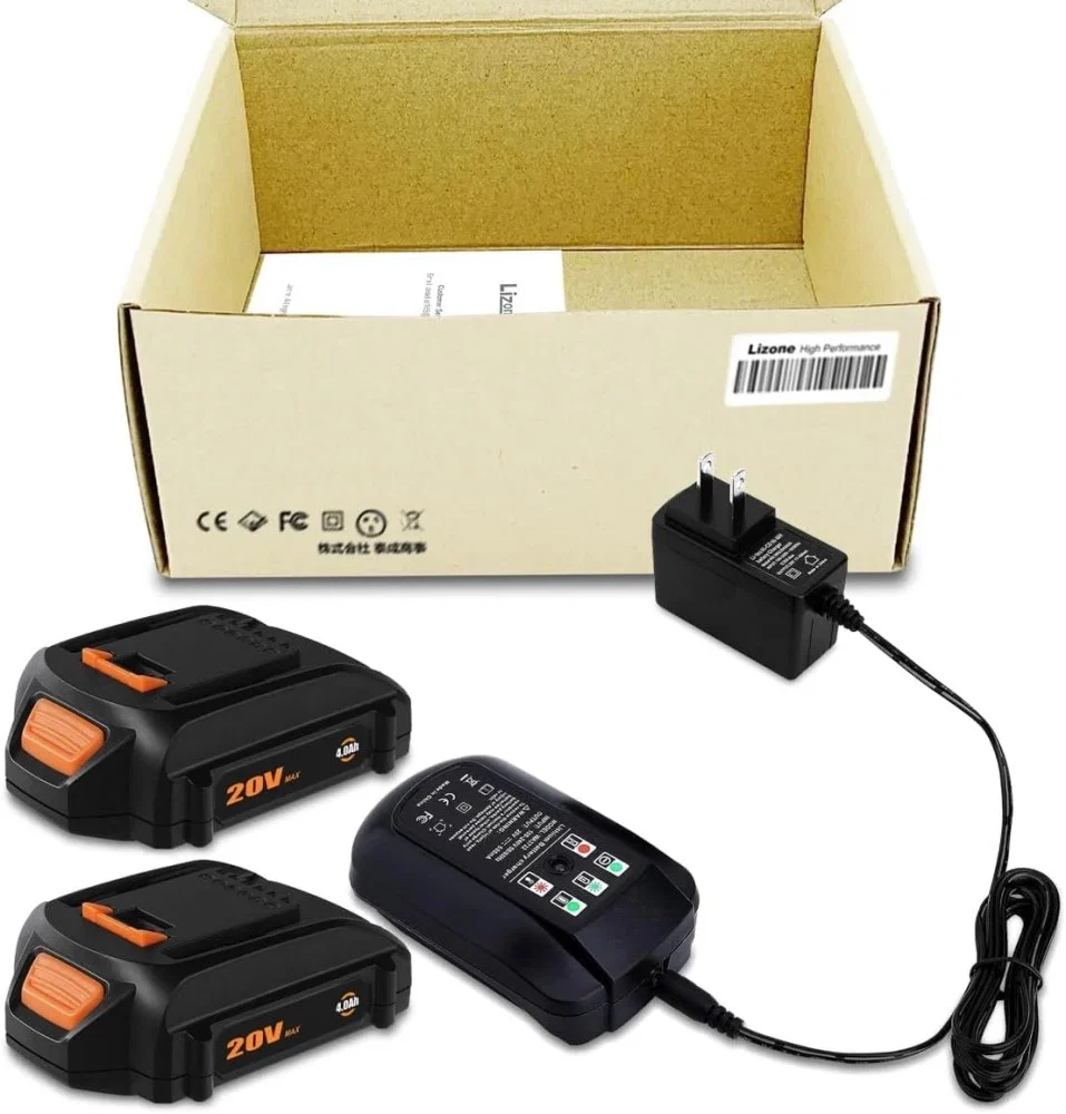 2 Pack 4.0Ah 20V Batteries with Charger Combo Kit Replacement for Worx 20V Battery and Charger 2.0Ah WA3575 WA3732 WA3520 WA3525 for Worx 20V WG151s WG155s WG251s WG255s WG540s WG545s Battery