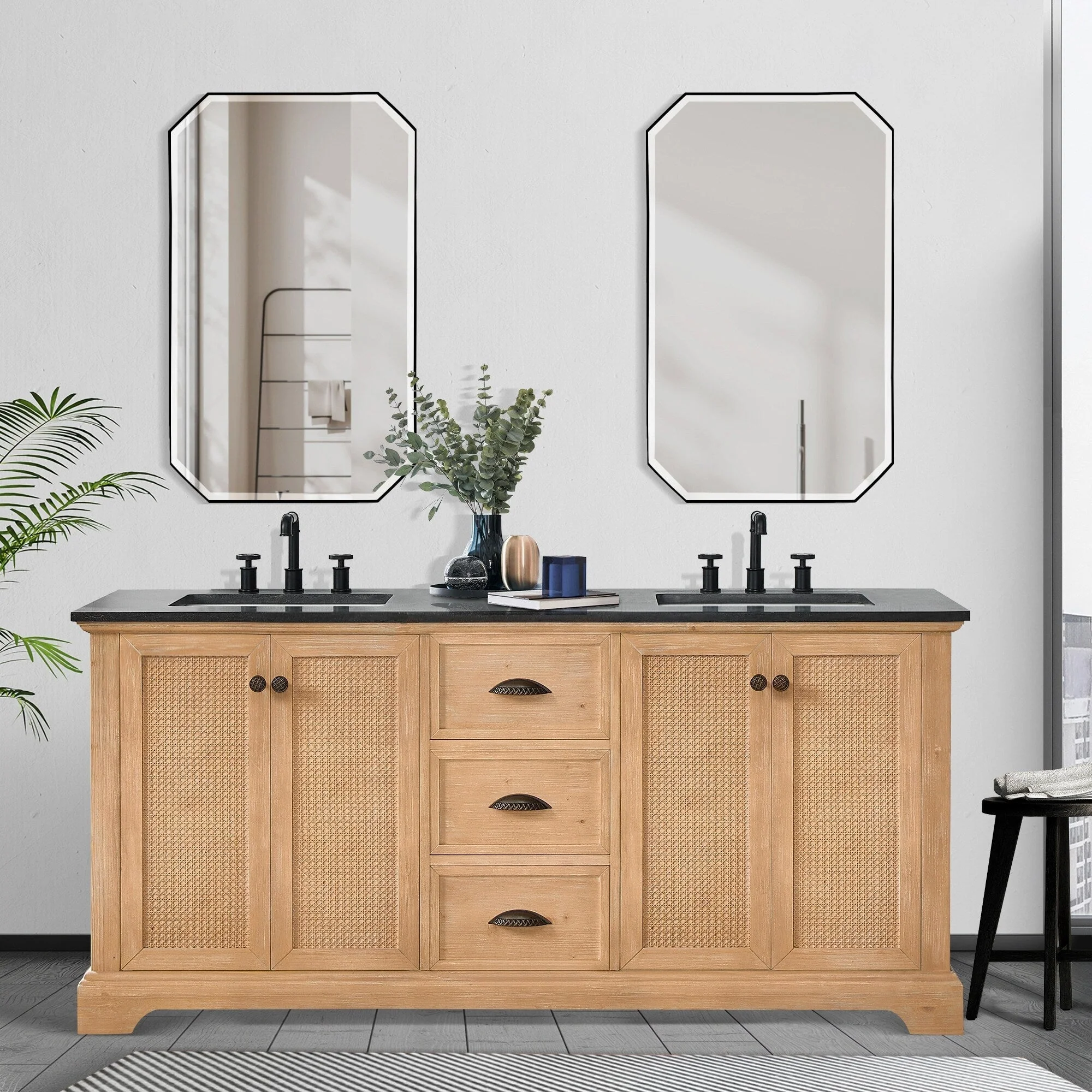 Hervas Bath Vanity with Natural Marble Top without Mirror