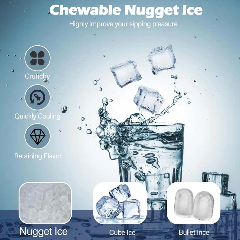 56 LBS/24H Nugget Ice Maker Countertop, Self-Dispensing Pepple Chewable Ice Making Machine with Self-Cleaning System