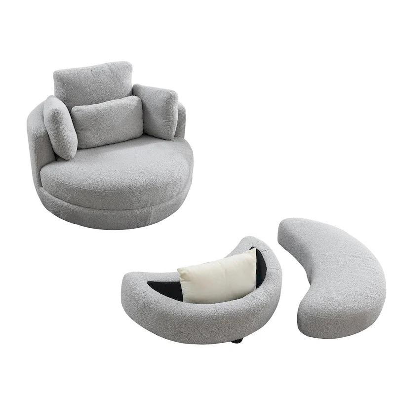Oversized Swivel Cuddle Barrel Chair with moon storage ottoman