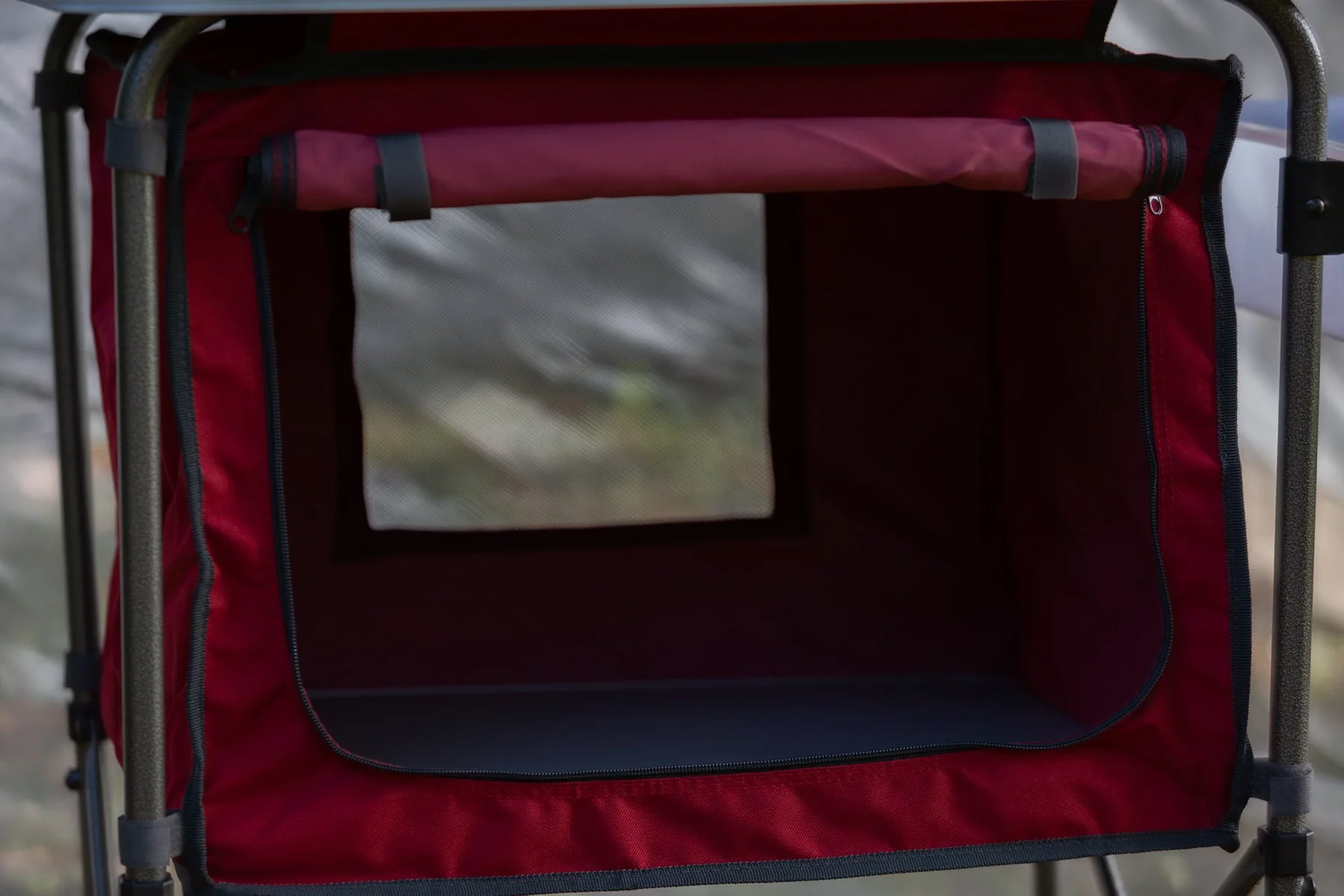 Trail Deluxe Camping Kitchen with Storage, Silver and Red, 31 Height" x 13 width" x 8.25 length"