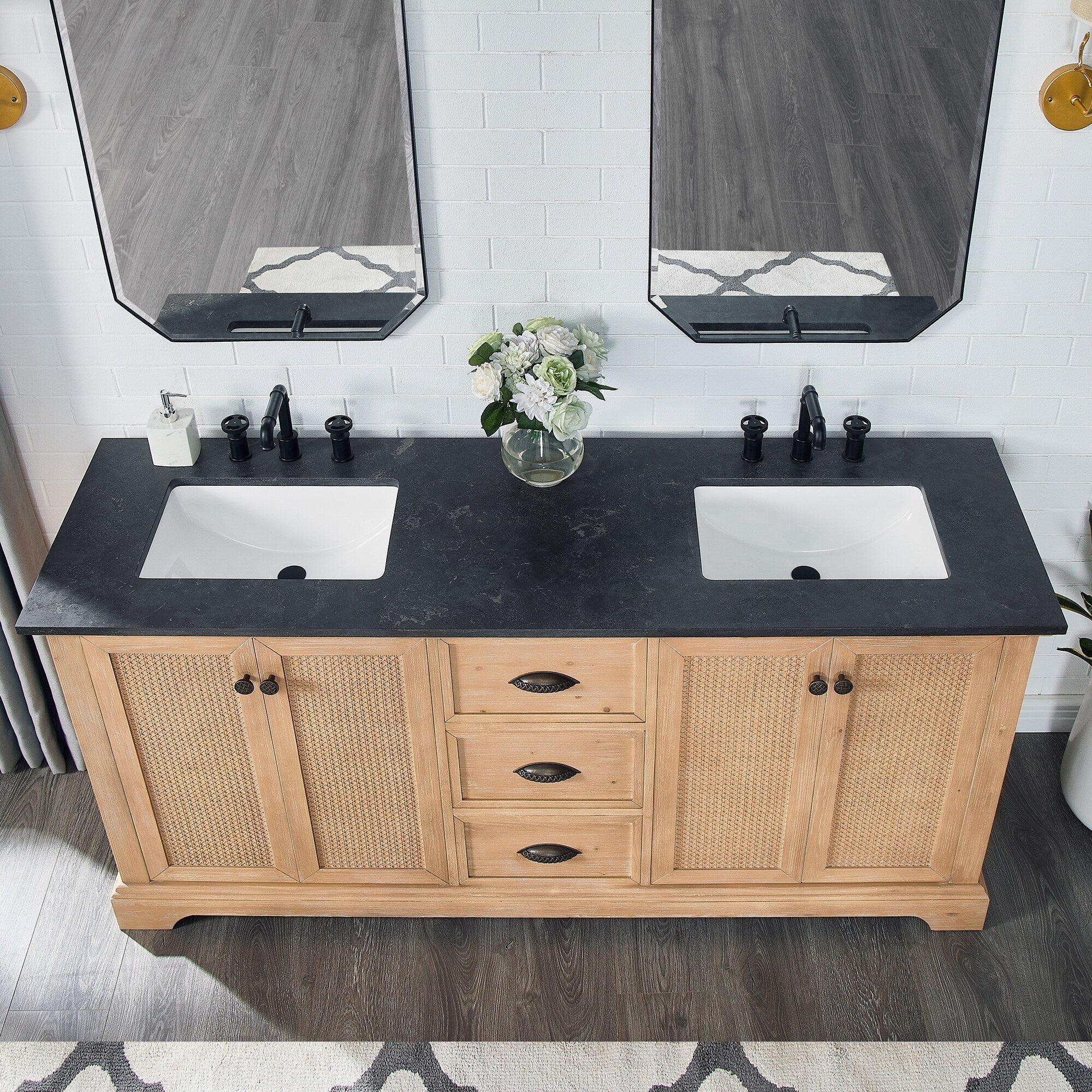 Hervas Bath Vanity with Natural Marble Top without Mirror