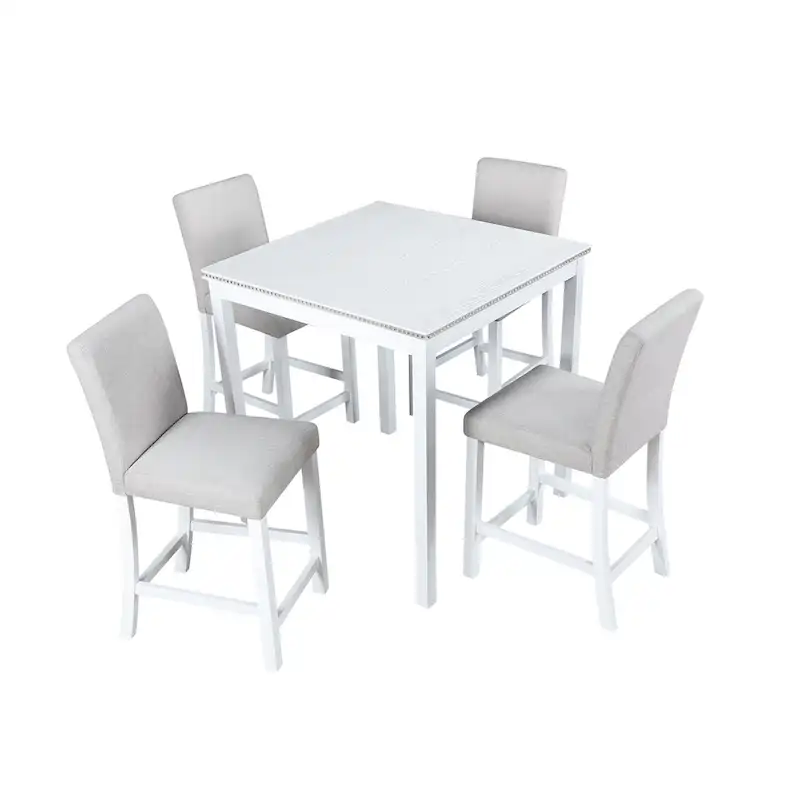 Modern 5-Piece Dining Set with Square Counter Height Table & 4 Upholstered Chairs