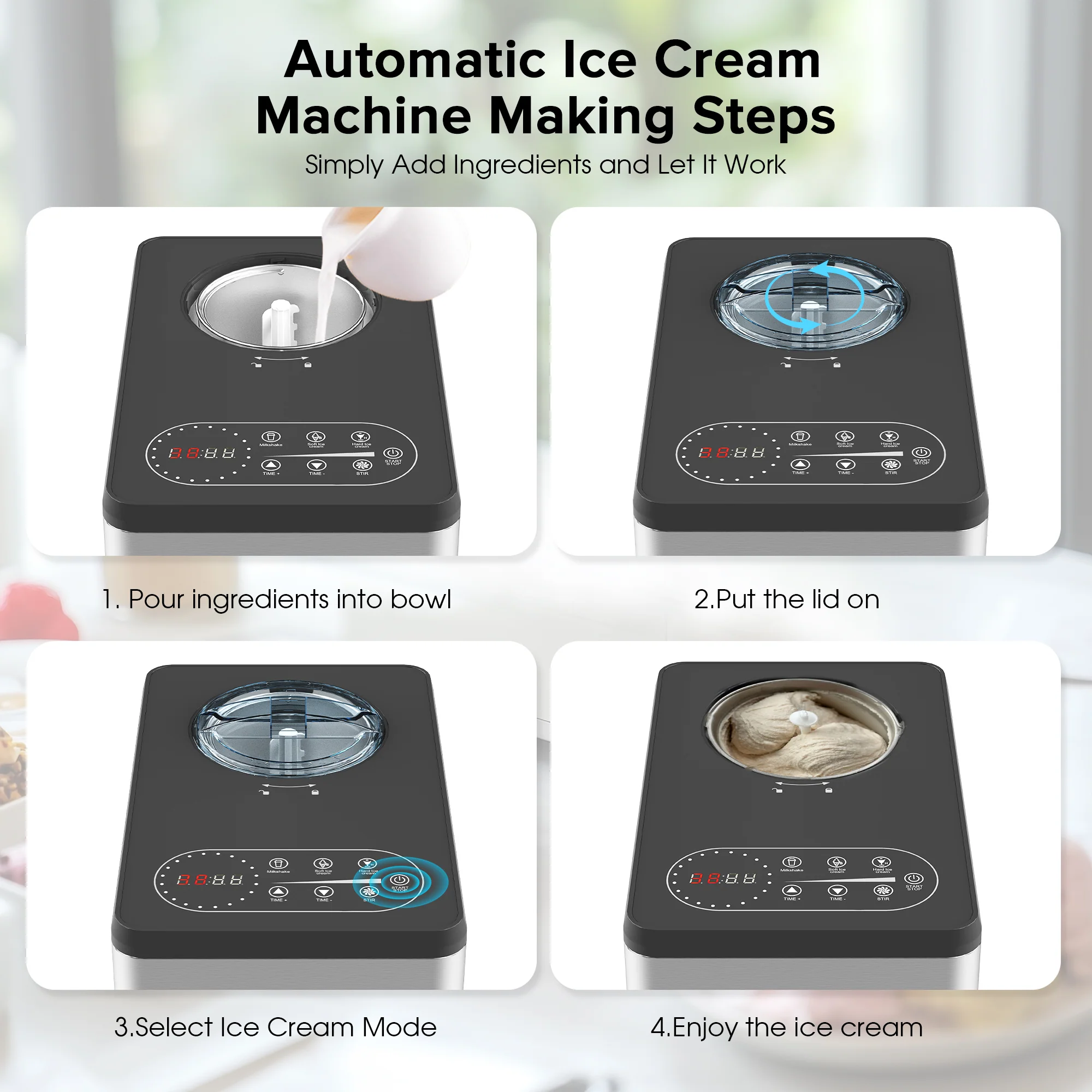 1.5L Ice Cream Maker Machine No Pre-Freezing