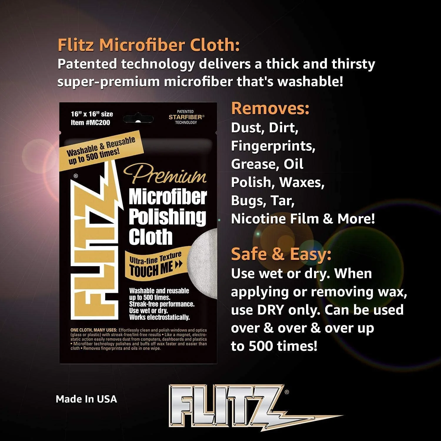 Flitz Microfiber Polishing Cloths - 16" x 16" - 4-Pack