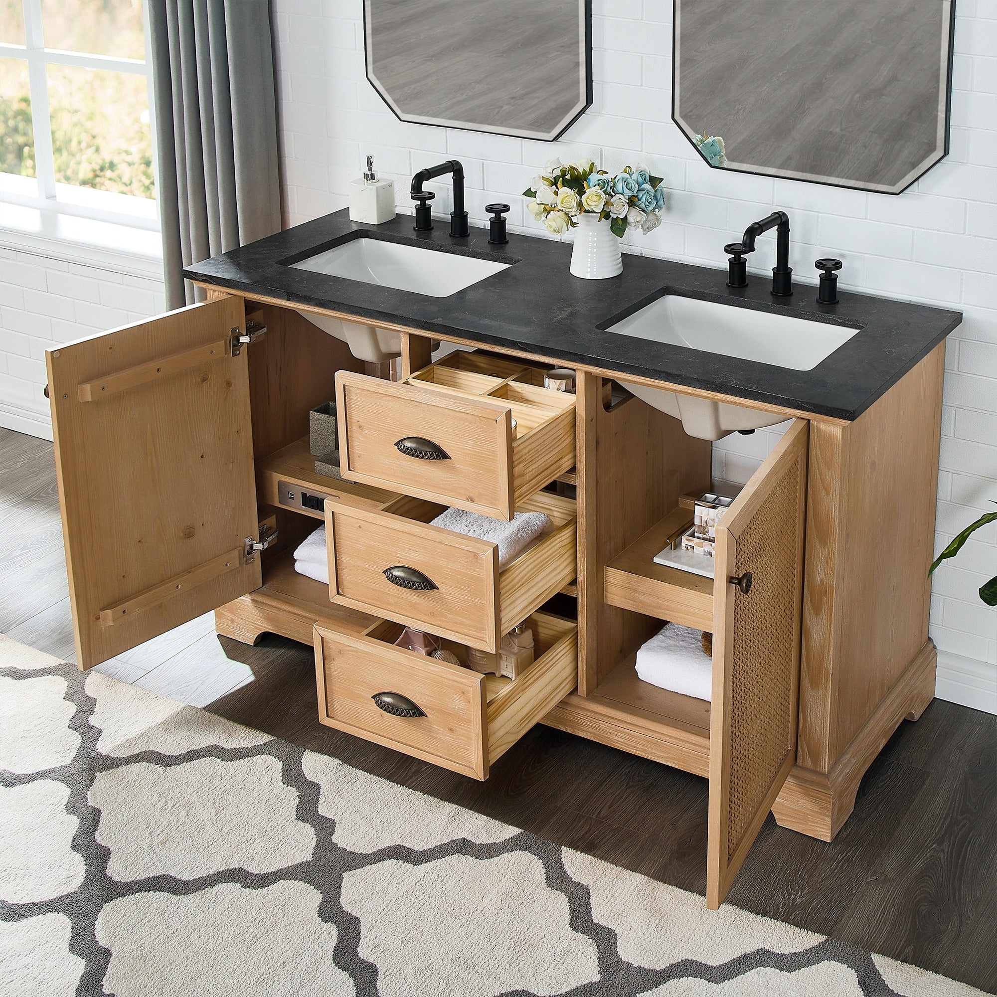 Hervas Bath Vanity with Natural Marble Top without Mirror