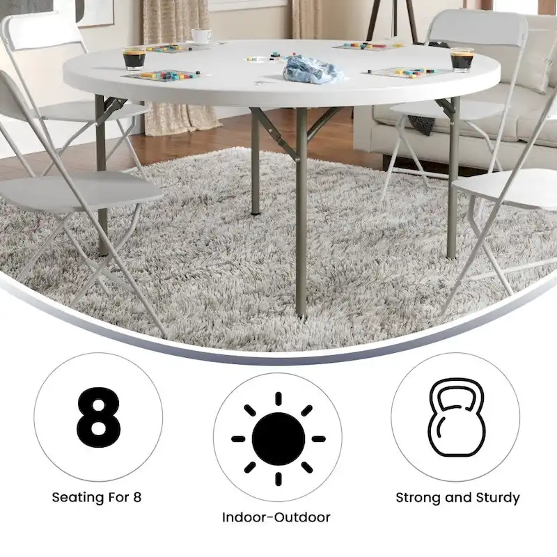 5-Foot Round Plastic Folding Event Table w/ 2 Thick Surface