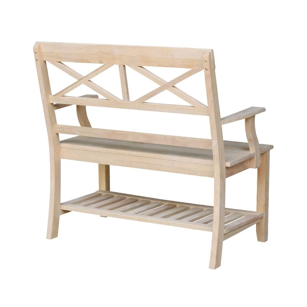 Double X-Back Bench With Arms and Shelf