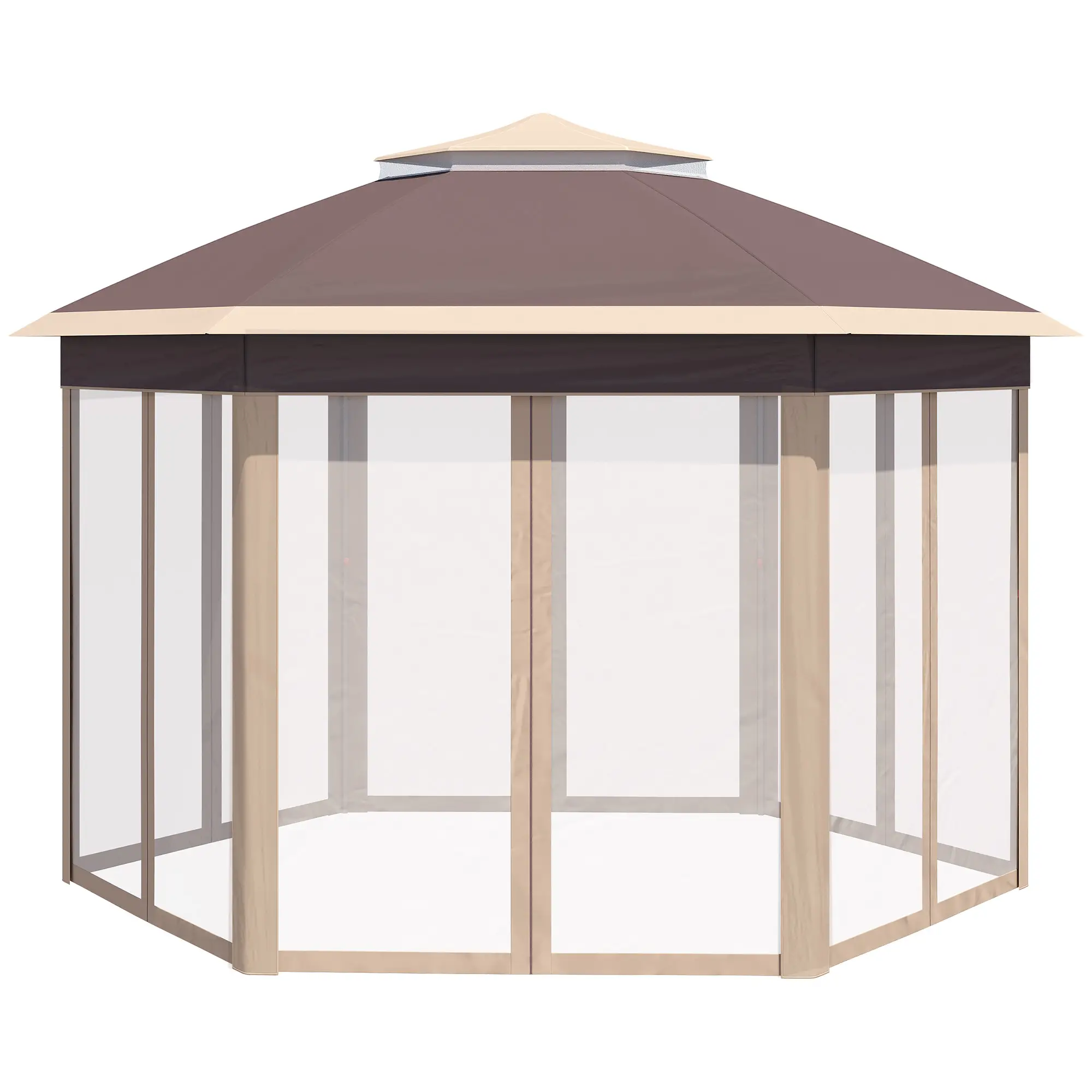 Outsunny Pavillon 4x4 m sechseckig mit Doppeldach Beige