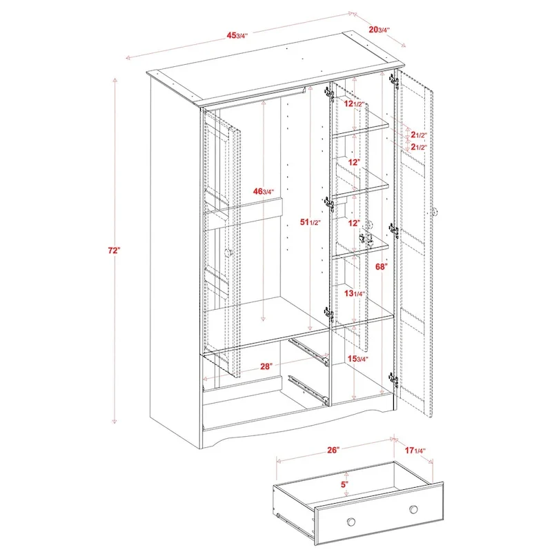 3-Door Wardrobe Armoire - White/Mocha/Java - Solid Wood