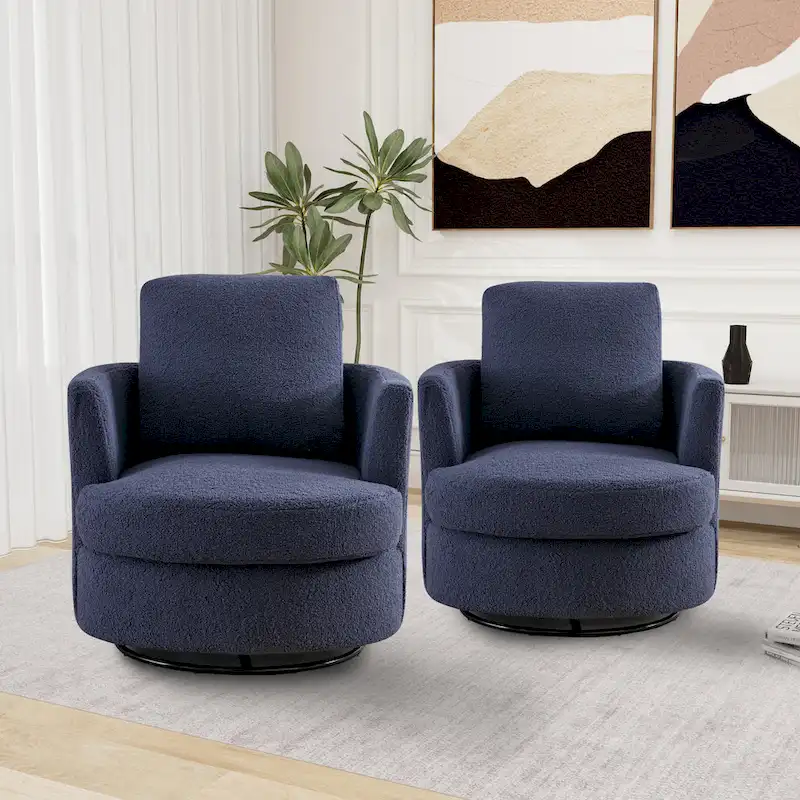 Modern Upholstered Swivel Barrel Chair(Set Of 2)