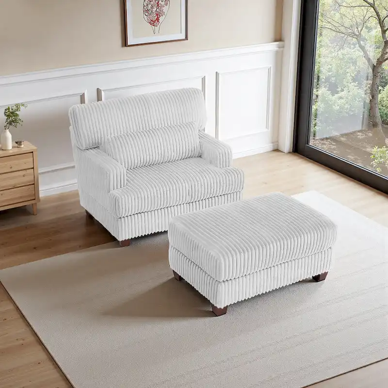 Oversized Chaise Longue Accent Chair with Ottoman