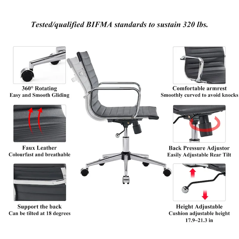 LUXMOD Ribbed Home Office Computer Chair Desk Chair
