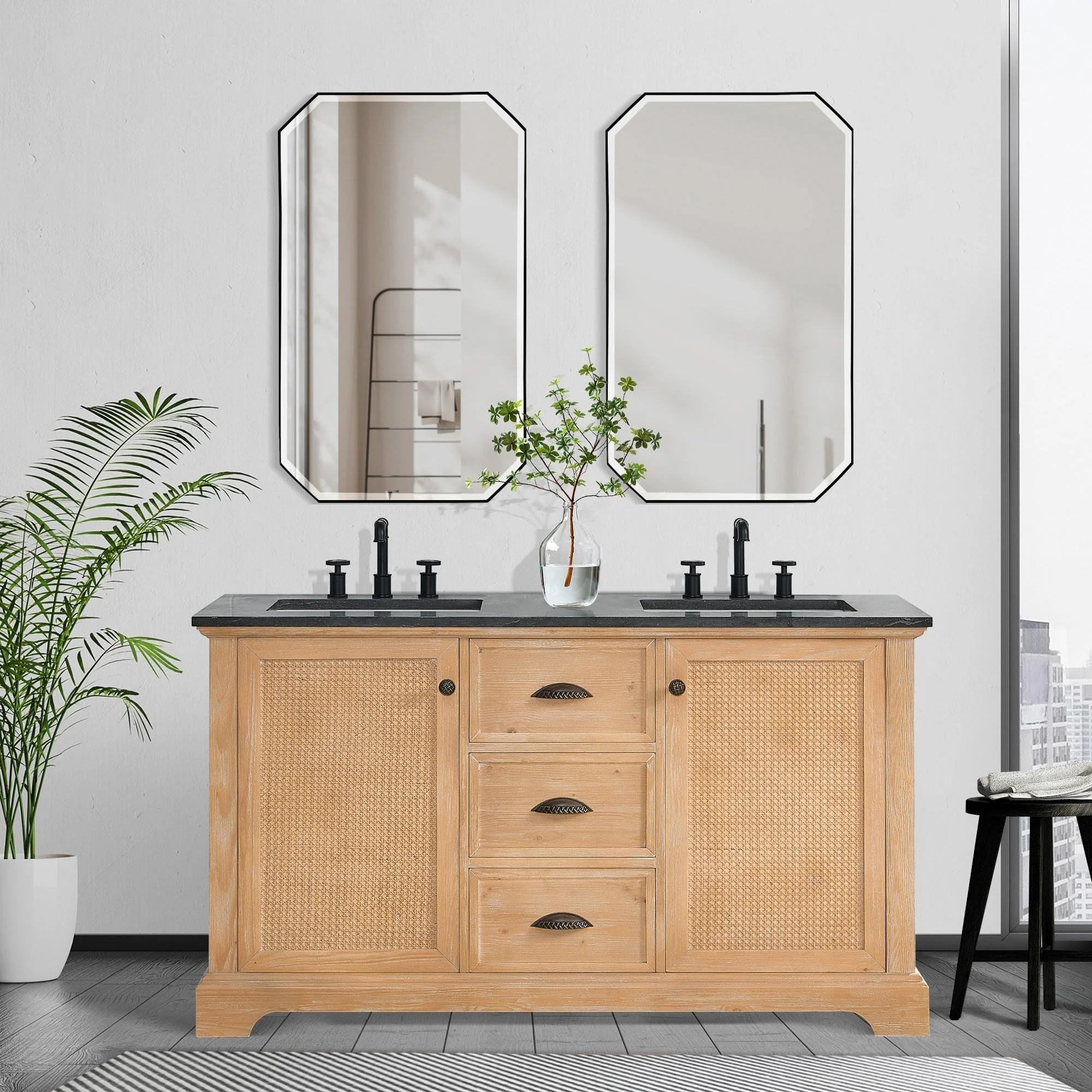 Hervas Bath Vanity with Natural Marble Top without Mirror