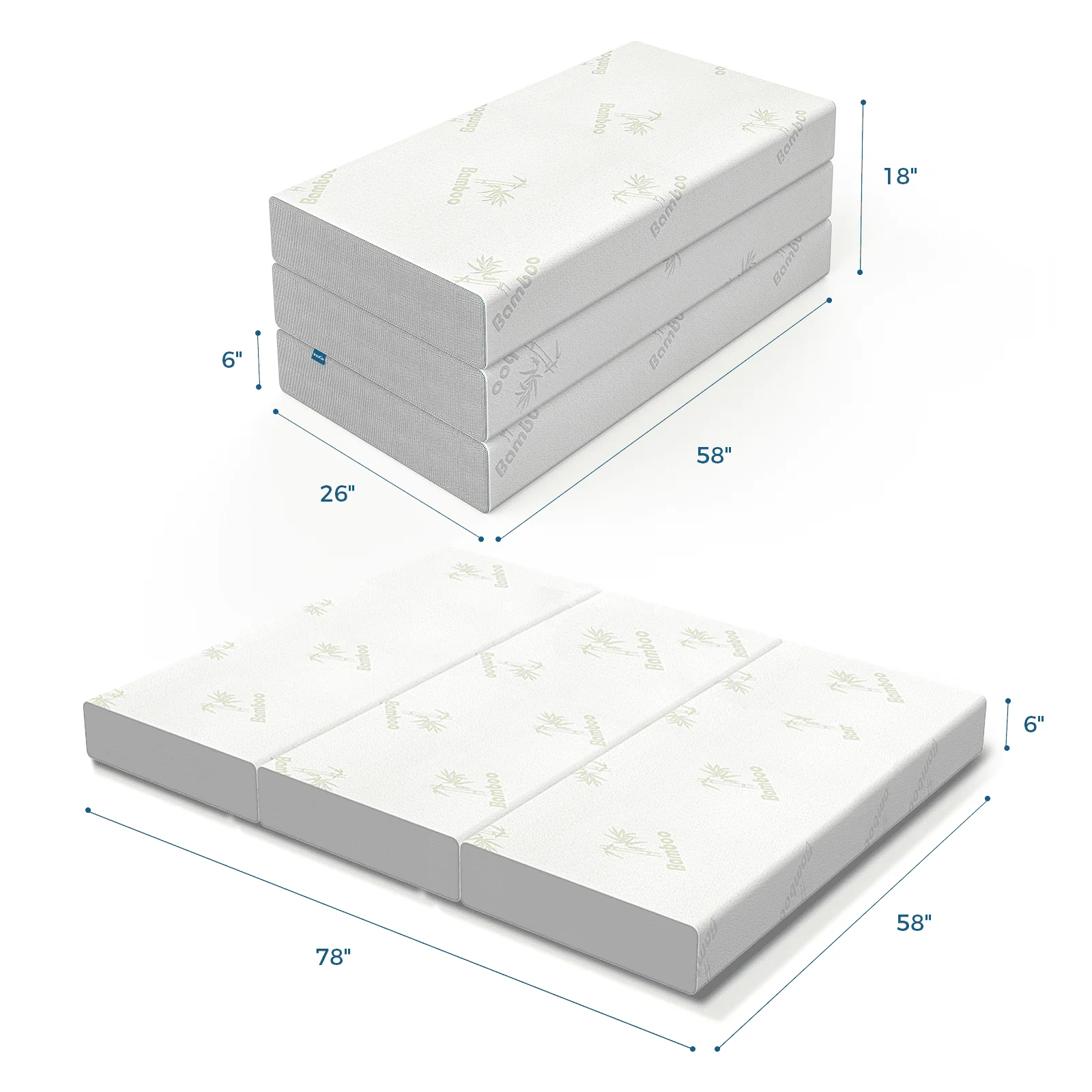 6 inch Queen Memory Foam Folding Mattress - 78" x 58" x 6"