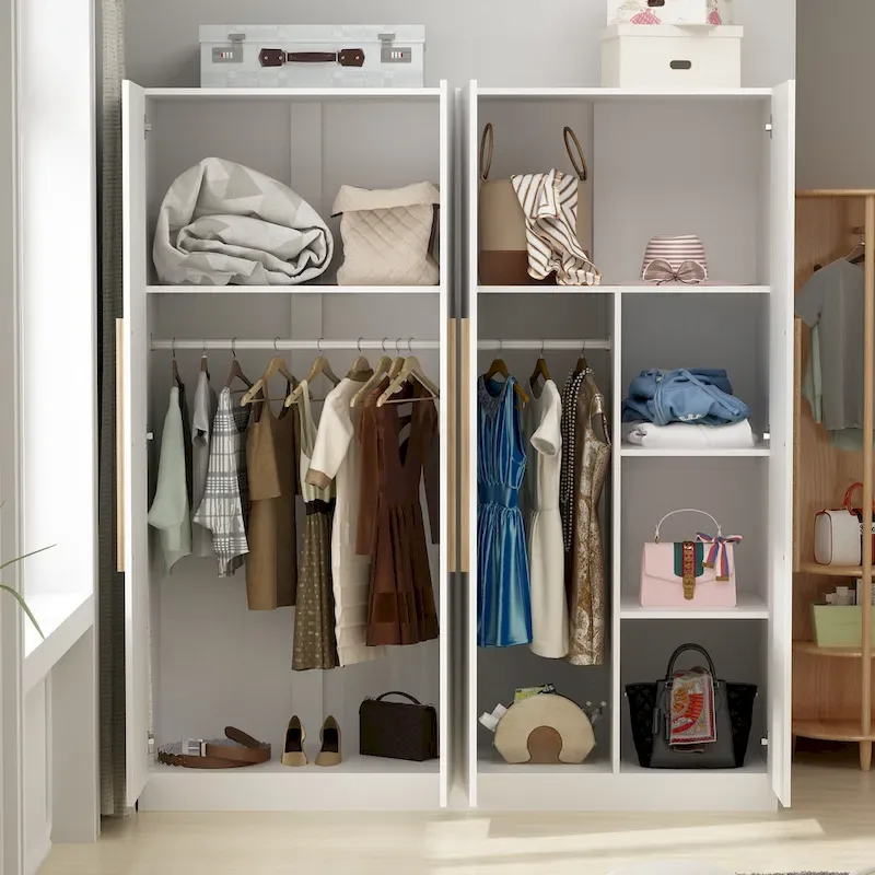 Modern Freestanding Solid Wood Wardrobe Closet With Storage Shelves