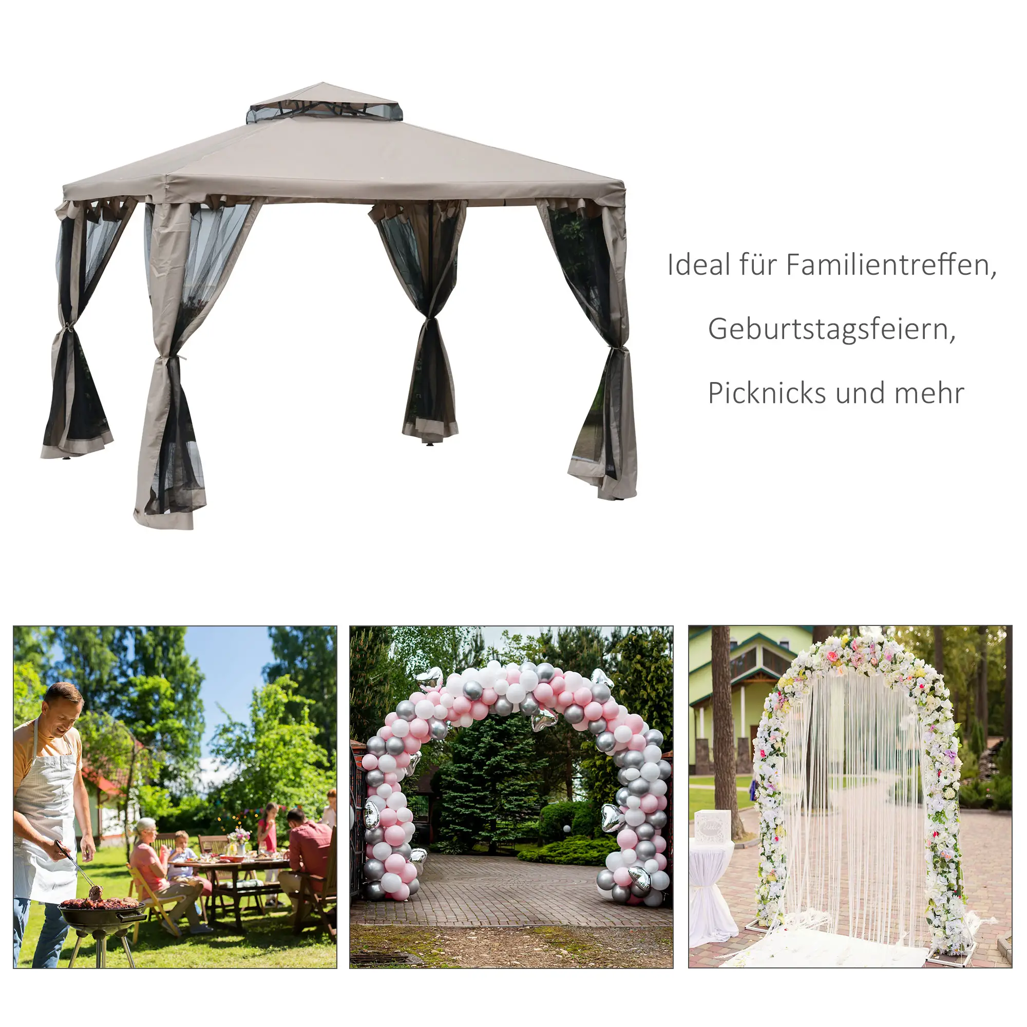 Outsunny Gartenpavillon mit Moskitonetz Doppeldach UV-Schutz