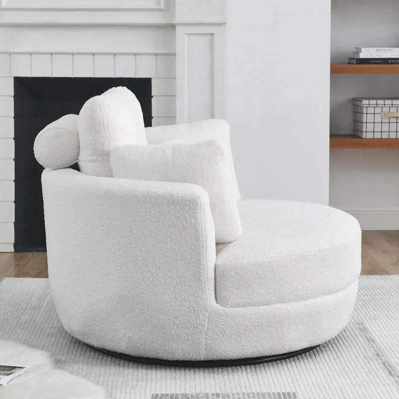 Oversized Swivel Cuddle Barrel Chair with moon storage ottoman
