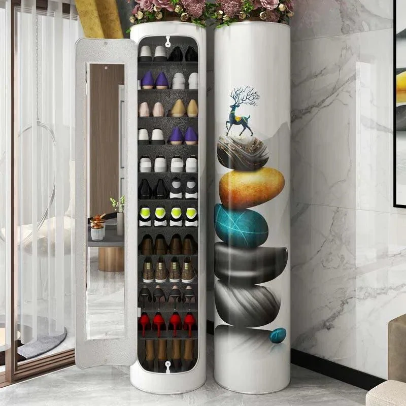 Large-capacity multi-layer rotating disinfection shoe cabinet [with mirror + deodorizer]