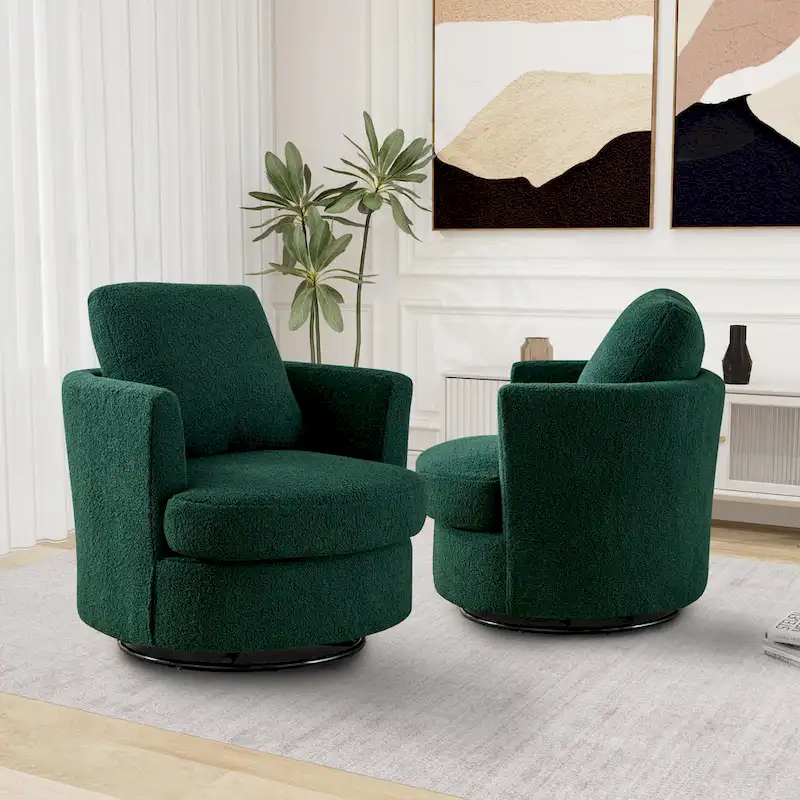 Modern Upholstered Swivel Barrel Chair(Set Of 2)