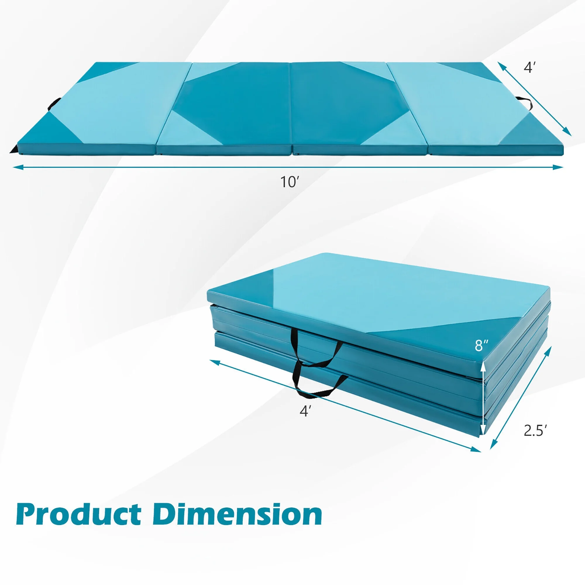 Gymax 10' x 4' x 2'' 4-Panel Folding Gymnastics Exercise Mat w/ Hook & Loop Fasteners Blue