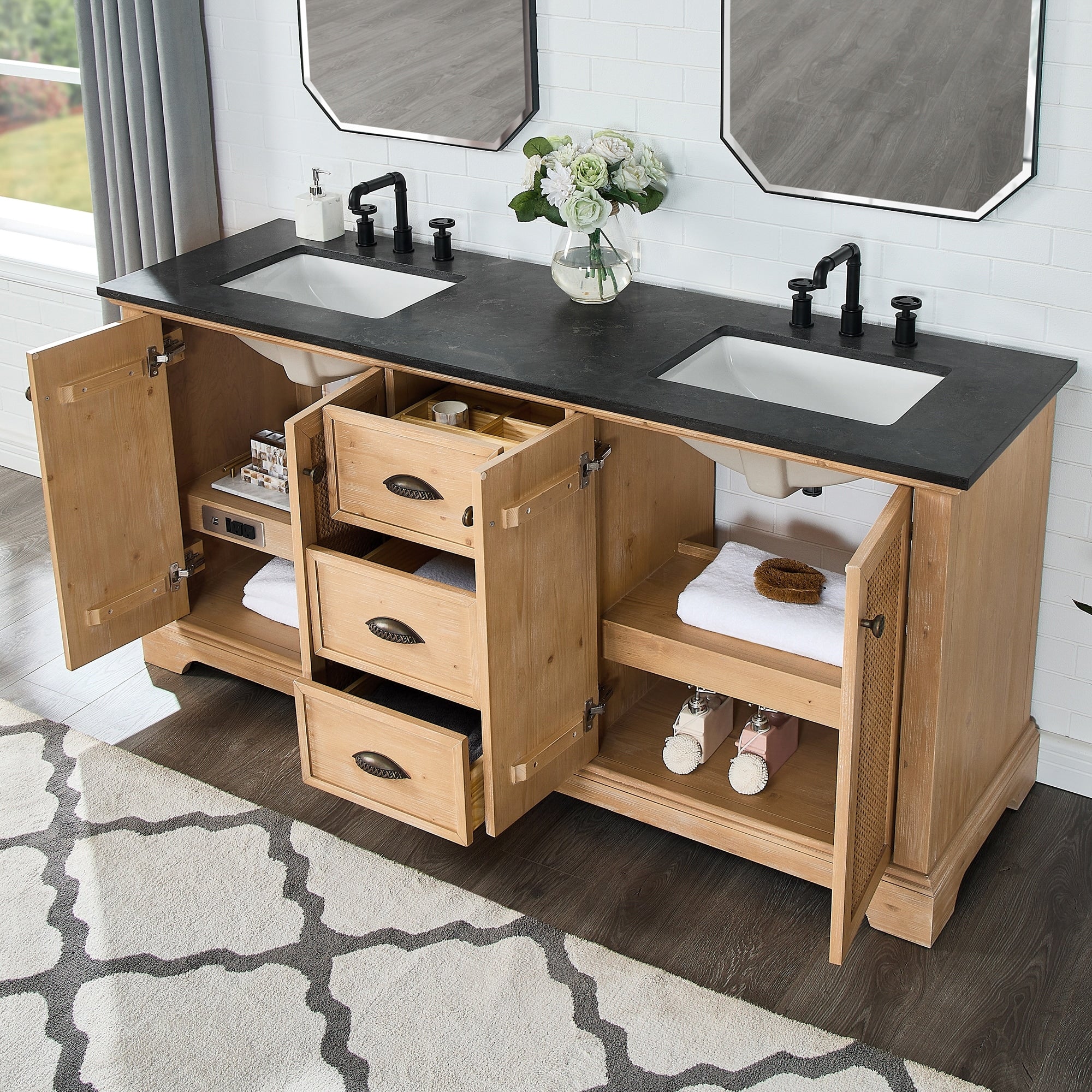 Hervas Bath Vanity with Natural Marble Top without Mirror