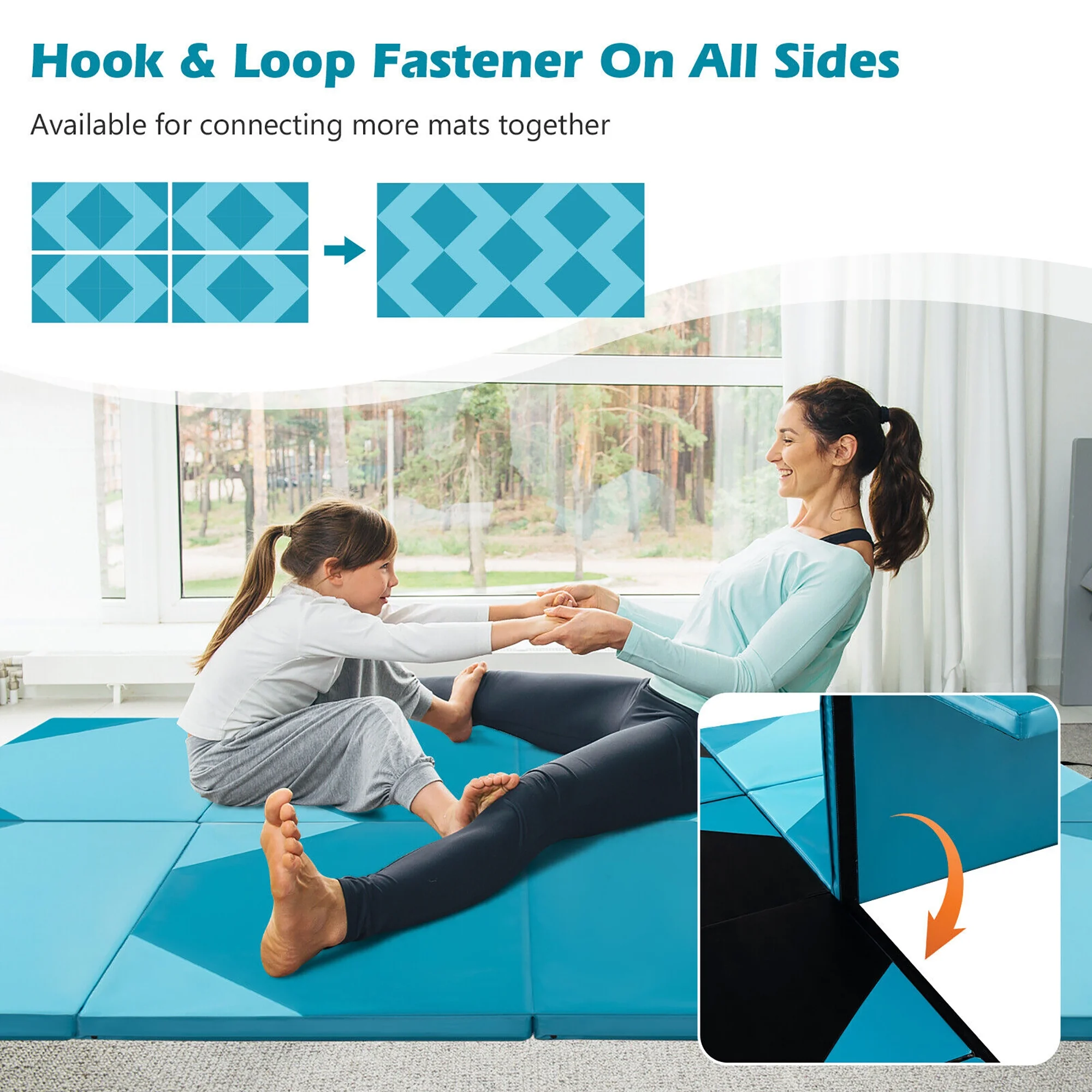 Gymax 10' x 4' x 2'' 4-Panel Folding Gymnastics Exercise Mat w/ Hook & Loop Fasteners Blue