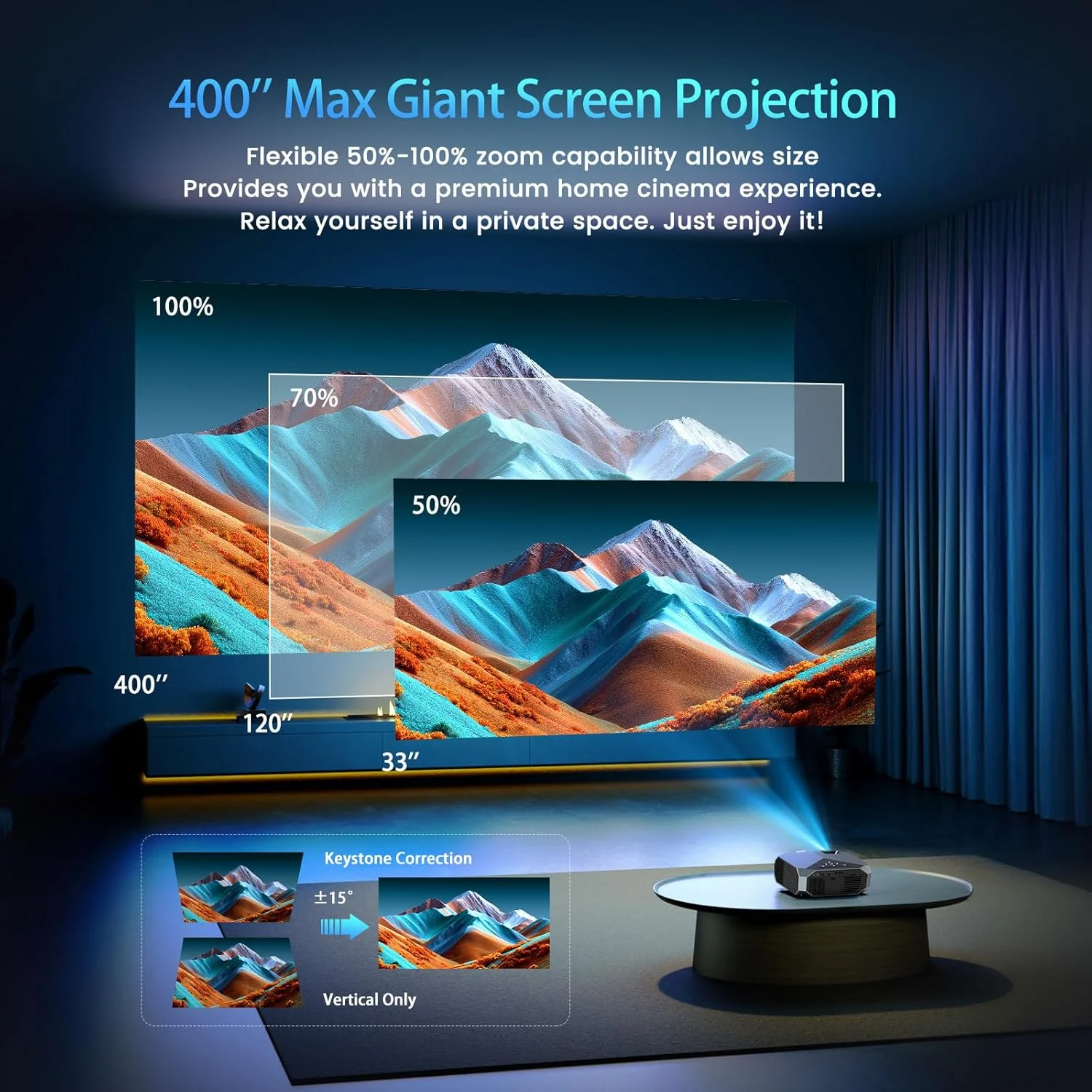 [Compatible with Netflix/High Brightness] Smart Projector with WiFi 6 and Bluetooth 5.3