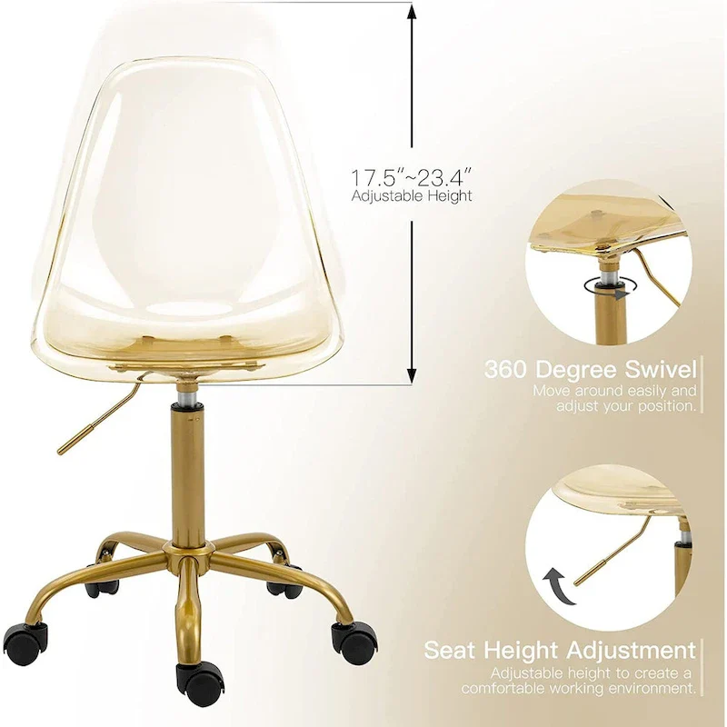 Acrylic Swivel adjustable height Armless Home office Rolling Chair