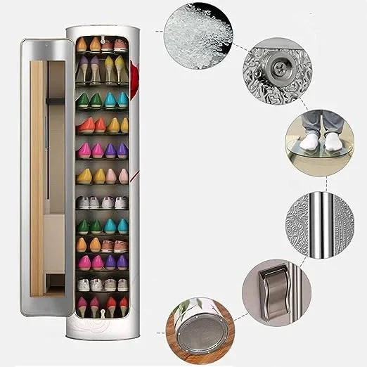 Large-capacity multi-layer rotating disinfection shoe cabinet [with mirror + deodorizer]