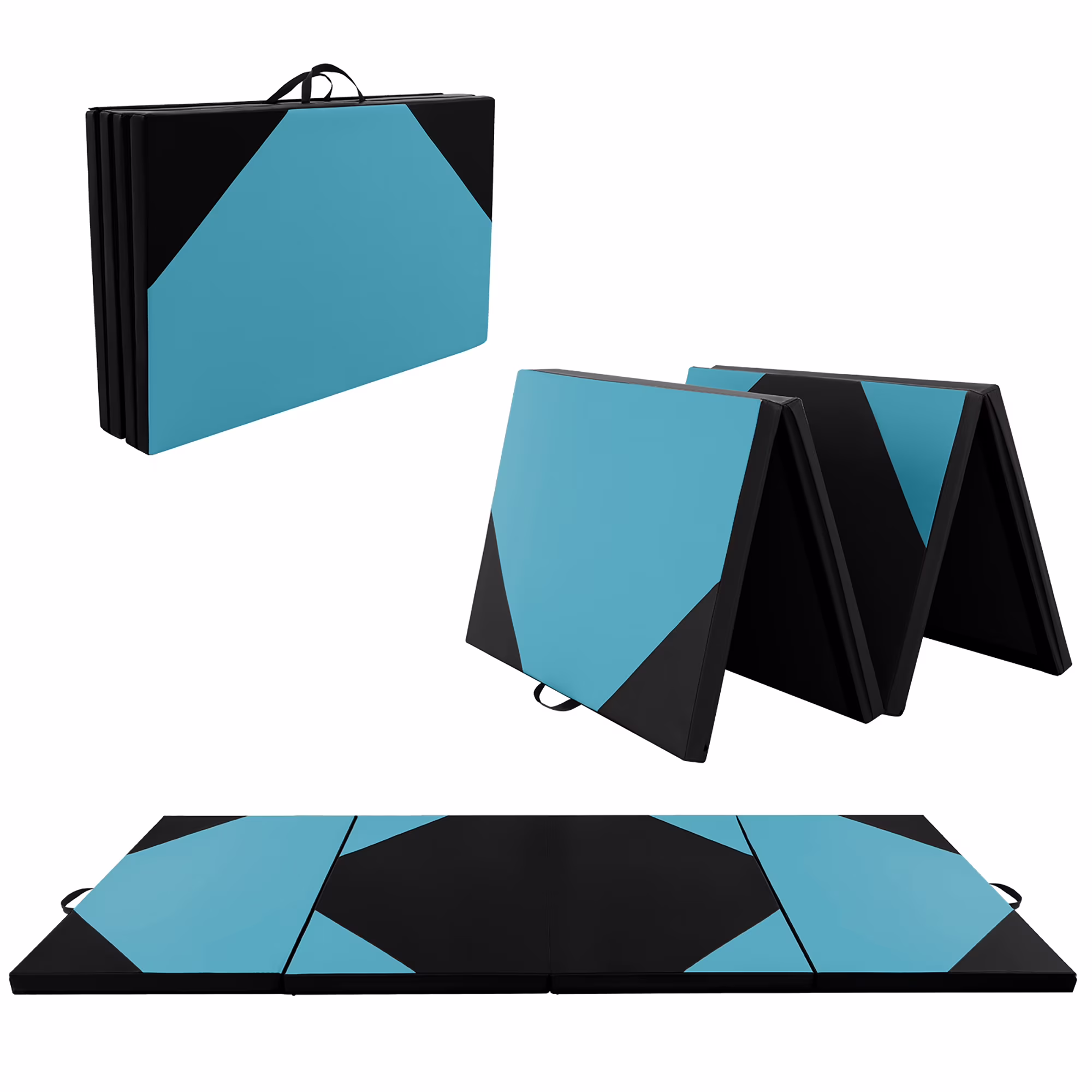 Gymax 10' x 4' x 2'' 4-Panel Folding Gymnastics Exercise Mat w/ Hook & Loop Fasteners Blue